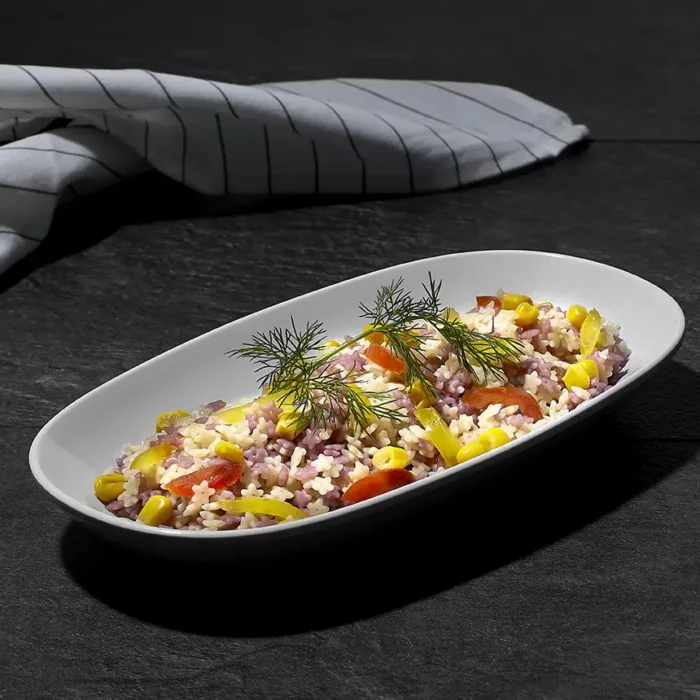 D3425.PW  Beyaz Oval Kayık Tabak Seti 25×14 cm, Thermoset Melamin - Görsel 3