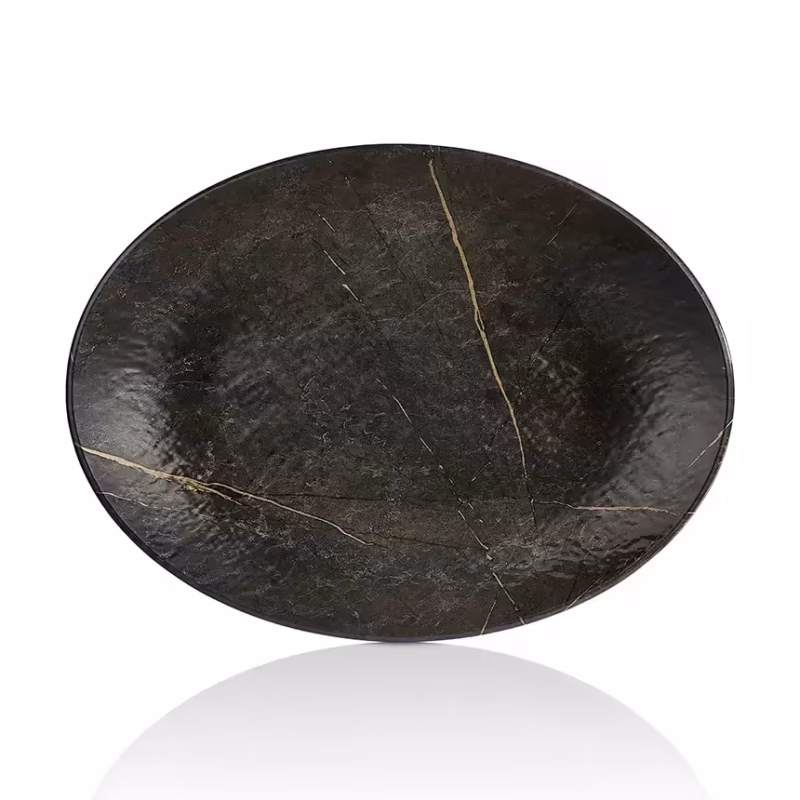 "Kulsan Tilda Portoro Siyah Melamin Geniş Portoro Oval Tabak Oval Servis Tabağı 49x36.5 cm - 11849.BL.PTR"