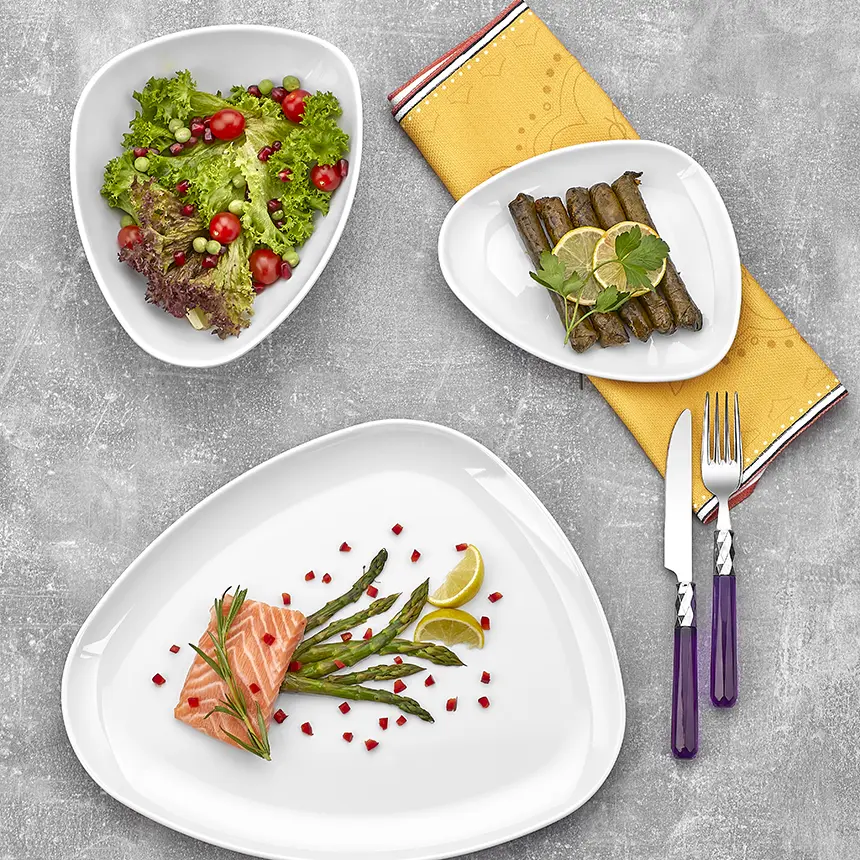 Porselen beyazı parlak melamin orta boy salata kasesi Külsan 6318.PW Bermuda serisi.