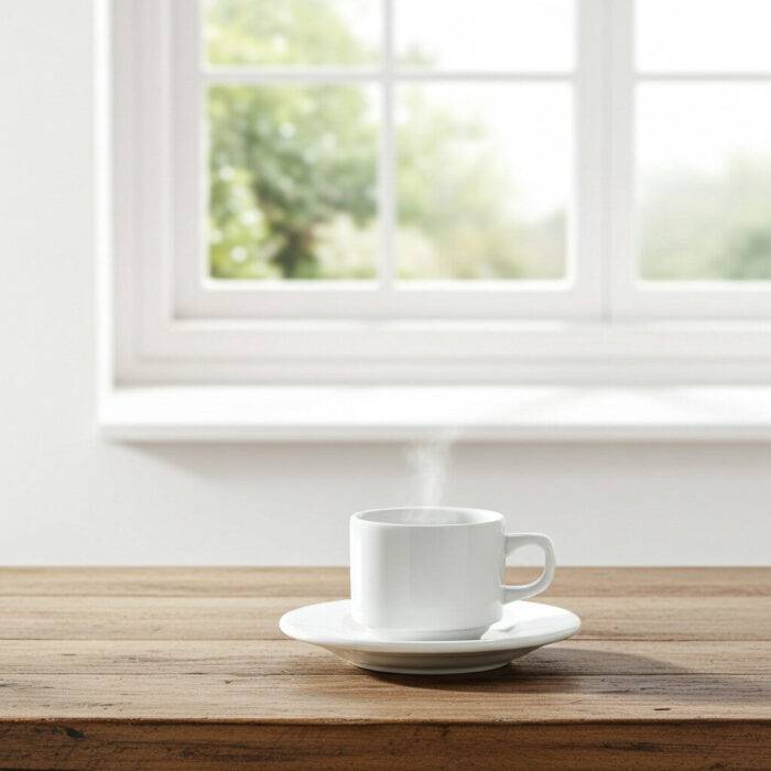 9125SET.PW -  Beyaz Fincan ve Altlığı 250 ml. Thermoset Melamin - Görsel 1