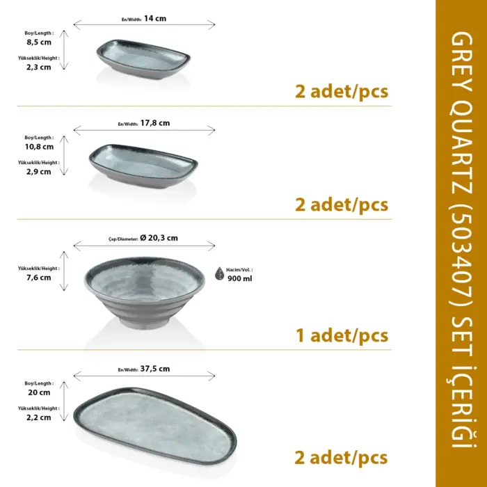 Grey Quartz 7 Parça Yemek Takımı, Çanta Hediyeli, Thermoset Melamin - Görsel 3