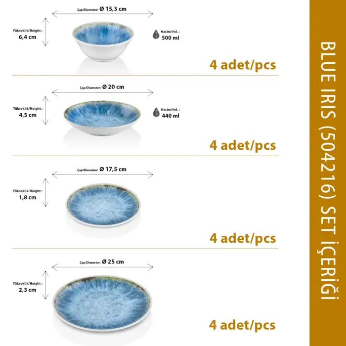 Blue Iris 16 Parça Yemek Takımı, Çanta Hediyeli, Thermoset Melamin - Görsel 2
