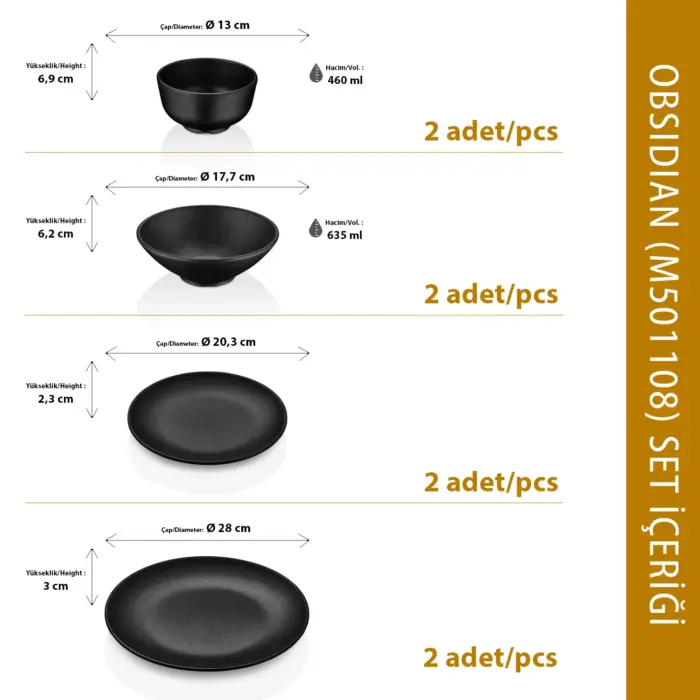 Obsidian 8 Parça Yemek Takımı, Çanta Hediyeli, Thermoset Melamin - Görsel 3