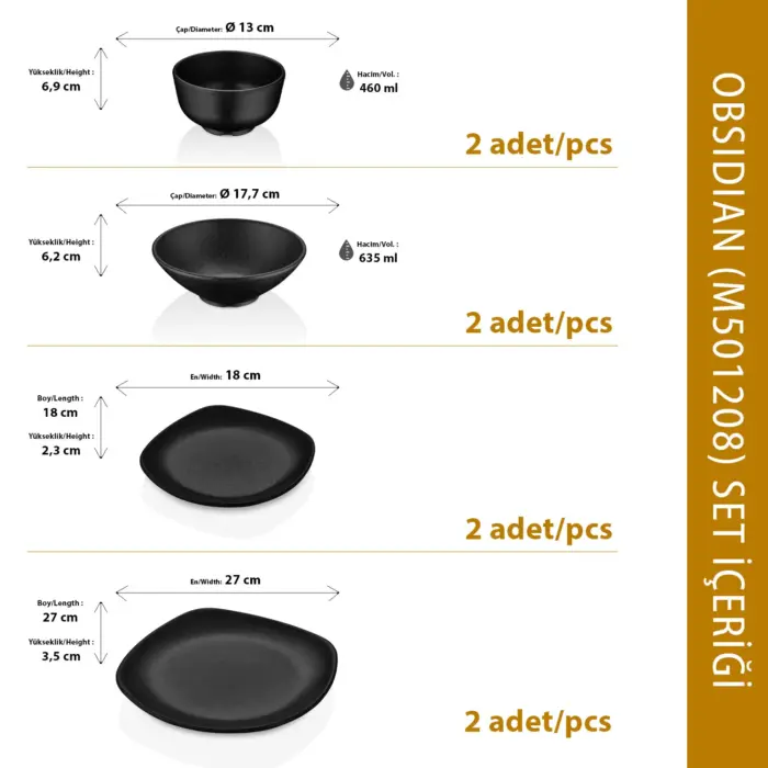 Obsidian 8 Parça Çanta Hediyeli, Yemek Takımı, Thermoset Melamin - Görsel 3