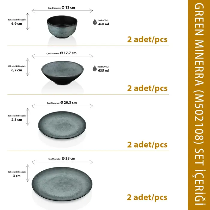 Green Minerra 8 Parça Çanta Hediyeli, Yemek Takımı, Thermoset Melamin - Görsel 3