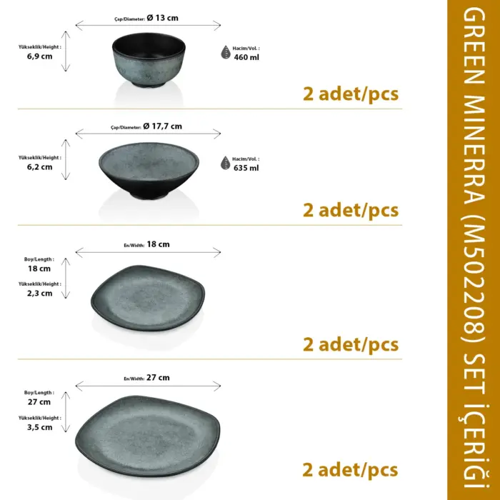 Green Minerra 8 Parça Çanta Hediyeli, Yemek Takımı, Thermoset Melamin - Görsel 3