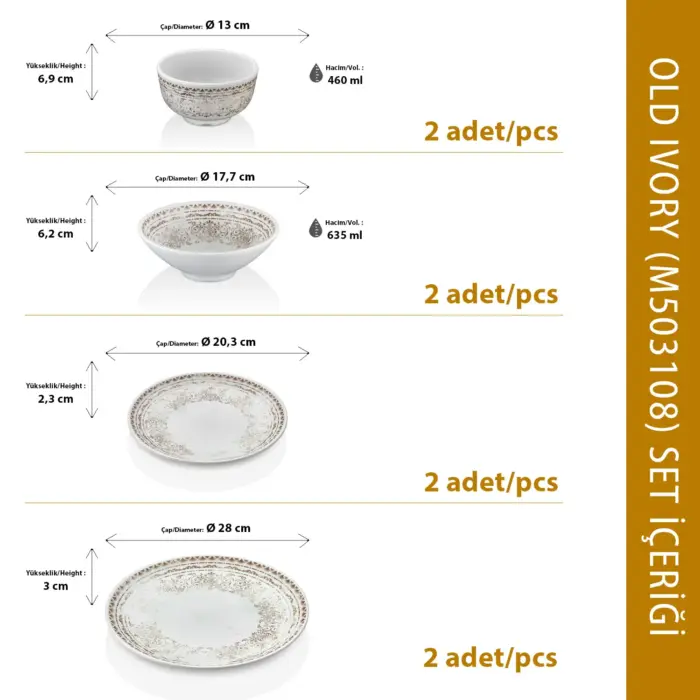 Old Ivory 8 Parça Yemek Takımı, Çanta Hediyeli, Thermoset Melamin - Görsel 3