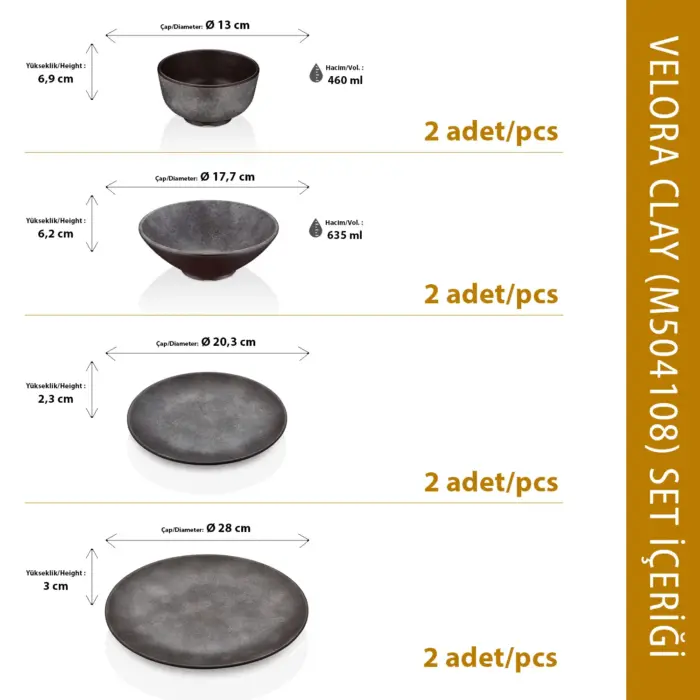 Velora Clay 8 Parça Yemek Takımı, Çanta Hediyeli, Thermoset Melamin - Görsel 3
