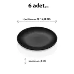 17,8 cm çapında ve 2 cm yüksekliğinde mat pütürlü döküm efektli siyah melamin yuvarlak HappyChef 6'lı pasta, tatlı ve meze servis tabağı seti.