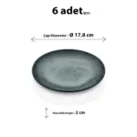 17,8 cm çapında ve 2 cm yüksekliğinde yeşil gri reaktif taş efektli melamin yuvarlak HappyChef 6'lı pasta, tatlı ve meze servis tabağı seti.