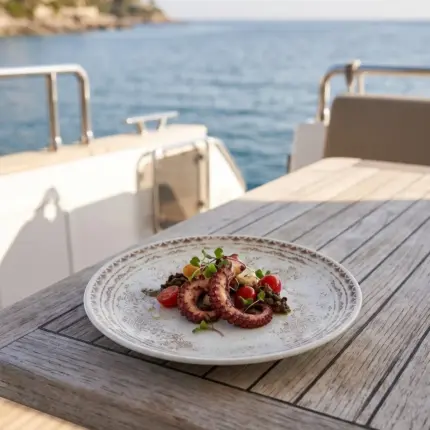 17,8 cm çapında ve 2 cm yüksekliğinde krem zemin üzerine bakır otantik etnik motifli melamin yuvarlak HappyChef 6'lı pasta, tatlı ve meze servis tabağı seti.