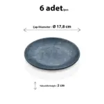 17,8 cm çapında ve 2 cm yüksekliğinde mavi lacivert reaktif taş efektli melamin yuvarlak HappyChef 6'lı pasta, tatlı ve meze servis tabağı seti.