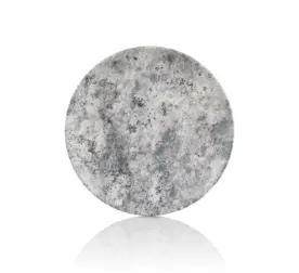 23 cm çapında ve 2,3 cm yüksekliğinde açık gri eskitme beton taş efektli melamin yuvarlak HappyChef 3'lü yemek ve servis tabağı seti.