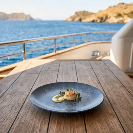 23 cm çapında ve 2,3 cm yüksekliğinde mavi lacivert reaktif taş efektli melamin yuvarlak HappyChef 3'lü yemek ve servis tabağı seti.