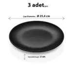 25,4 cm çapında ve 3 cm yüksekliğinde mat pütürlü döküm taş efektli siyah melamin yuvarlak HappyChef 3'lü ana yemek ve servis tabağı seti.