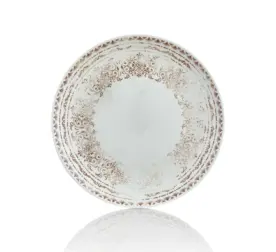 25,4 cm çapında ve 3 cm yüksekliğinde krem zemin üzerine bakır otantik etnik motifli melamin yuvarlak HappyChef 3'lü yemek ve servis tabağı seti.