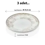 25,4 cm çapında ve 3 cm yüksekliğinde krem zemin üzerine bakır otantik etnik motifli melamin yuvarlak HappyChef 3'lü yemek ve servis tabağı seti.
