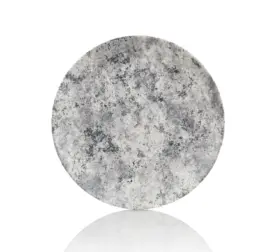 25,4 cm çapında ve 3 cm yüksekliğinde açık gri eskitme beton taş efektli melamin yuvarlak HappyChef 3'lü ana yemek ve servis tabağı seti.
