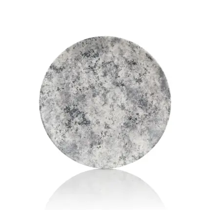 25,4 cm çapında ve 3 cm yüksekliğinde açık gri eskitme beton taş efektli melamin yuvarlak HappyChef 3'lü ana yemek ve servis tabağı seti.