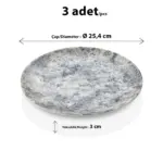 25,4 cm çapında ve 3 cm yüksekliğinde açık gri eskitme beton taş efektli melamin yuvarlak HappyChef 3'lü ana yemek ve servis tabağı seti.
