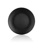28 cm çapında ve 3 cm yüksekliğinde mat pütürlü döküm taş efektli siyah thermoset melamin yuvarlak Happy Chef Obsidian seri 3'lü servis tabağı seti.