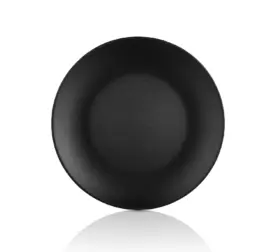 28 cm çapında ve 3 cm yüksekliğinde mat pütürlü döküm taş efektli siyah thermoset melamin yuvarlak Happy Chef Obsidian seri 3'lü servis tabağı seti.