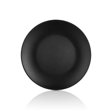 28 cm çapında ve 3 cm yüksekliğinde mat pütürlü döküm taş efektli siyah thermoset melamin yuvarlak Happy Chef Obsidian seri 3'lü servis tabağı seti.