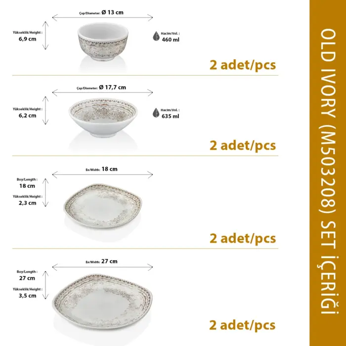 Old Ivory 8 Parça Çanta Hediyeli, Yemek Takımı, Thermoset Melamin - Görsel 3