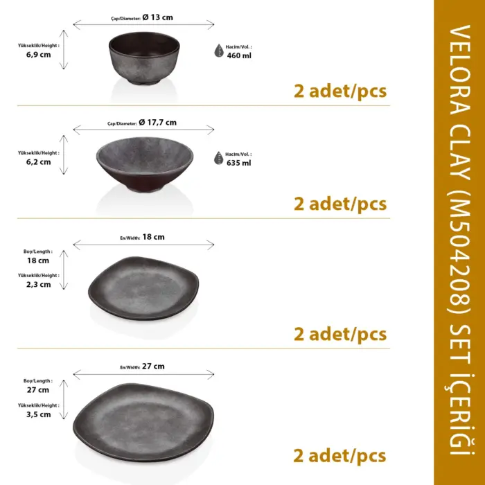 Velora Clay 8 Parça Çanta Hediyeli, Yemek Takımı, Thermoset Melamin - Görsel 3