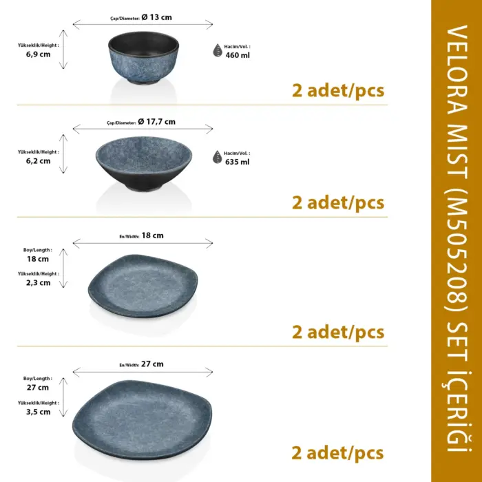 Velora Mist 8 Parça Çanta Hediyeli, Yemek Takımı, Thermoset Melamin - Görsel 3