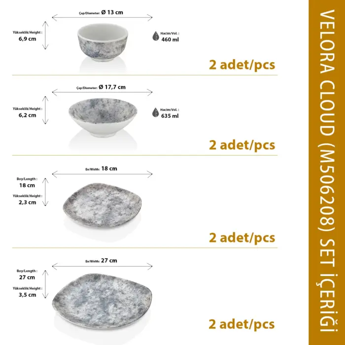 Velora Cloud 8 Parça Çanta Hediyeli, Yemek Takımı, Thermoset Melamin - Görsel 3