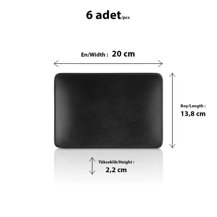 Obsidian 6'lı Dikdörtgen Tabak Seti, 20x13,8 cm - h.2,2 cm , Thermoset Melamin - Görsel 2