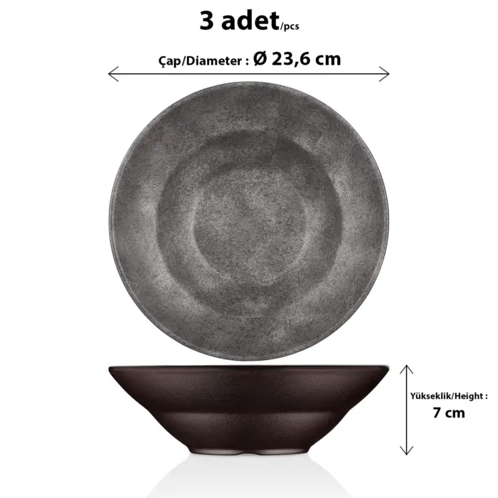 Velora Clay 3'lü Makarna & Salata Tabağı Seti, Ø 23,6 cm - h.7 cm , Thermoset Melamin - Görsel 2