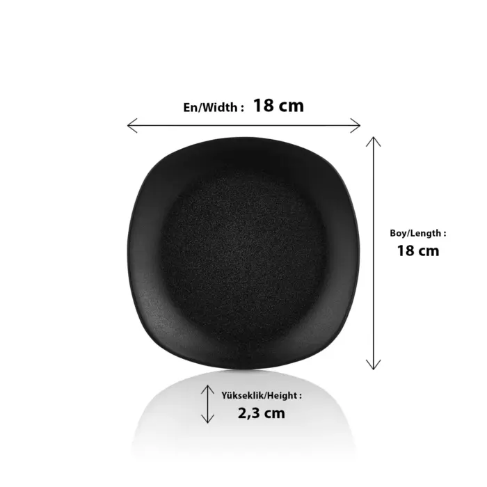 Obsidian 6'lı Yuvarlak Kenarlı Kare Tabak Seti, 18x18 cm - h.2,3 cm , Thermoset Melamin - Görsel 2