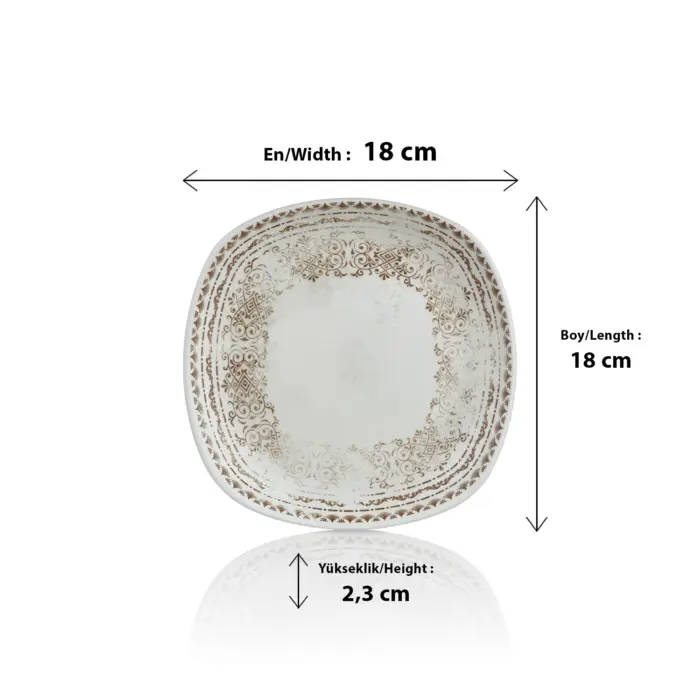 Old Ivory 6'lı Yuvarlak Kenarlı Kare Tabak Seti, 18x18 cm - h.2,3 cm , Thermoset Melamin - Görsel 2