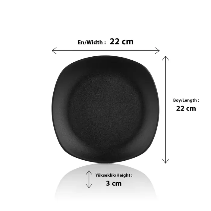 Obsidian 3'lü Yuvarlak Kenarlı Kare Tabak Seti, 22x22 cm - h.3 cm , Thermoset Melamin - Görsel 2