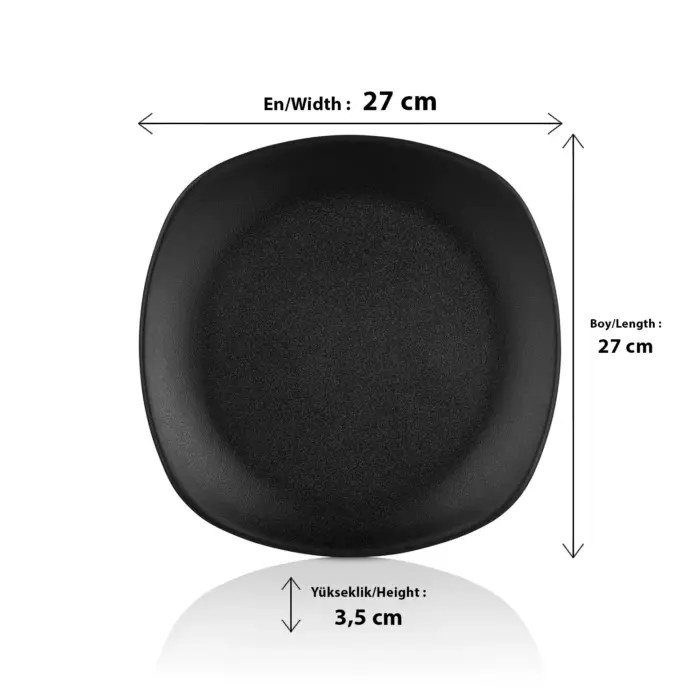 Obsidian 3'lü Yuvarlak Kenarlı Kare Tabak Seti, 27x27 cm - h.3,5 cm , Thermoset Melamin - Görsel 2