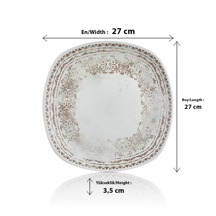 Old Ivory 3'lü Yuvarlak Kenarlı Kare Tabak Seti, 27x27 cm - h.3,5 cm , Thermoset Melamin - Görsel 2